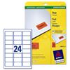Avery Coloured Labels Laser 24 per Sheet 63.5x33.9mm Red Ref L6034-20