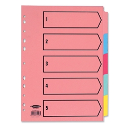 Concord Subject Dividers 230 Micron 5-Part Printed A4 Assorted Ref 71198/PJ11