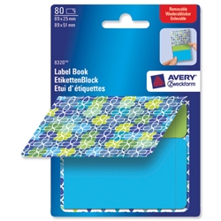 Avery Pad Book of Removable Labels 89x25mm to 89x51mm Flowers Blue and Green Ref 8320 [80 Labels]