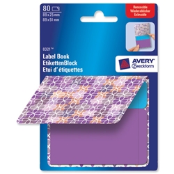 Avery Pad Book of Removable Labels 89x25mm to 89x51mm Flowers Purple and Blue Ref 8321 [80 Labels]