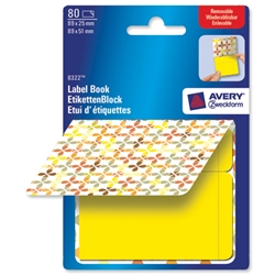 Avery Pad Book of Removable Labels 89x25mm to 89x51mm Squares Yellow Ref 8322 [80 Labels]