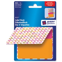 Avery Pad Book of Removable Labels 89x25mm to 89x51mm Squares Pink and Orange Ref 8323 [80 Labels]
