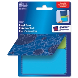 Avery Pad Book of Removable Labels 89x25mm to 89x51mm Circles Blue and Green Ref 8325 [80 Labels]