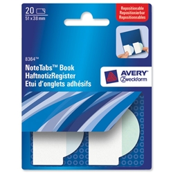 Avery NoteTab Book of Repositionable Labels 51x38mm Wave Blue and Green Ref 8364 [20 Labels]