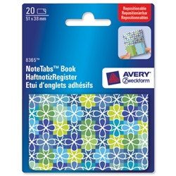 Avery NoteTab Book of Repositionable Labels 51x38mm Flowers Blue and Green Ref 8365 [20 Labels]