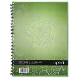 Oxford npad Notebook Recycled Wirebound Ruled Margin 200pp 90gsm A4 Green Ref 100080924 [Pack 3]