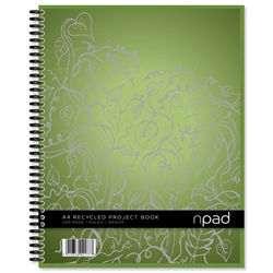 Oxford npad Project Book Recycled Wirebound Ruled Margin 200pp 90gsm A4+ Green Ref 100080725 [Pack 3]