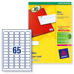 Avery Mini Labels Laser 65 per Sheet 38.1x21.2mm White Ref L7651-25 [1625 Labels]