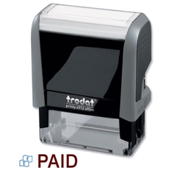 Trodat Office Printy 4912 Stamp Self-inking Paid 18x46mm Reinkable Red and Blue Ref 43243