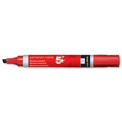 5 Star Permanent Marker Xylene/Toluene-free Smearproof Chisel Tip 1-4mm Line Red [Pack 12]