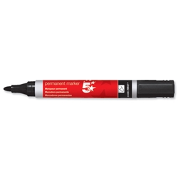 5 Star Permanent Marker Pen Xylene/Toluene-free Smearproof Bullet Tip 2mm Line Black [Pack 12]