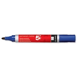 5 Star Permanent Marker Xylene/Toluene-free Smearproof Bullet Tip 2mm Line Blue [Pack 12]