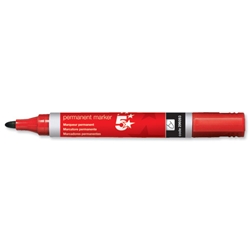 5 Star Permanent Marker Xylene/Toluene-free Smearproof Bullet Tip 2mm Line Red [Pack 12]