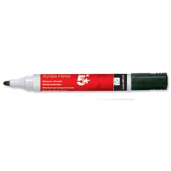 5 Star Whiteboard Black Drywipe Marker Xylene/Toluene-Free Bullet Tip 3mm Line Black [Pack 12]