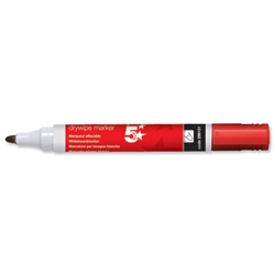 5 Star Drywipe Marker Xylene/Toluene-Free Bullet Tip 3mm Line Red [Pack 12]