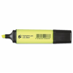5 Star Highlighters Chisel Tip 1-4mm Line Yellow [Pack 12]