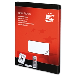 5 Star Addressing Labels Laser 21 per Sheet 63.5x38.1mm White [2100 Labels]