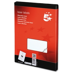 5 Star Addressing Labels Laser 14 per Sheet 99.1x38.1mm White [1400 Labels]
