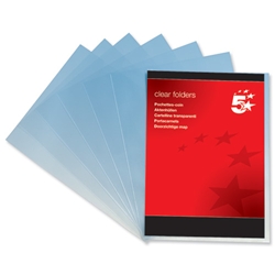 5 Star Plastic Folders Copy-safe 90 Micron A4 Clear [Pack 100]