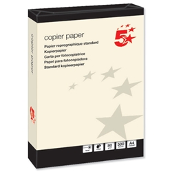 5 Star Coloured Copier A4 Paper Multifunctional Ream-Wrapped 80gsm Cream [500 Sheets]