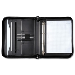 Alassio Folio with Detachable Ring Binder Zipped 2-Ring Capacity 20mm A4 Leather-look Black Ref 30043
