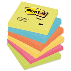 Post-it® Warm Neon Notes Pad of 100 Sheets 76x76mm Rainbow Ref 654TF [Pack 6]