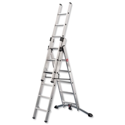 Hailo ProfiStep Combi Ladder 3-Section Capacity 150kg Rungs 2x6 and 1x5 for H4.8m 15.4kg Ref 9306-501