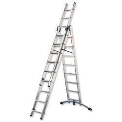 Hailo ProfiStep Combi Ladder 3-Section Capacity 150kg Rungs 2x9 and 1x8 for H6.7m 20.7kg Ref 9309-501