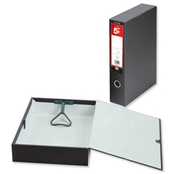 5 Star Box File Lock Spring with Ring Pull and Catch 75mm Spine Foolscap Black [Pack 5]