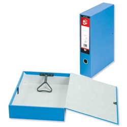 5 Star Box File Lock Spring with Ring Pull and Catch 75mm Spine Foolscap Blue [Pack 5]
