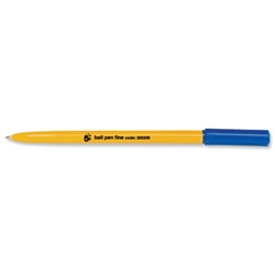 5 Star Ball Pen Yellow Barrel Fine 0.8mm Tip 0.3mm Line Blue [Pack 50]