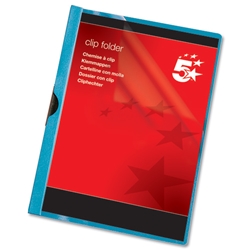 5 Star Clip Folder 6mm Spine for 60 Sheets A4 Blue [Pack 25]