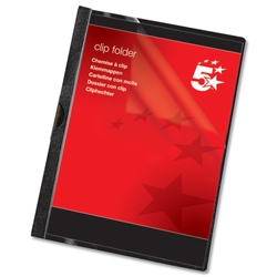 5 Star Clip Folder 6mm Spine for 60 Sheets A4 Black [Pack 25]