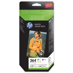 Hewlett Packard (HP) No. 364 Photo Pack Inkjet Cartridges + Paper 100x150mm 85 Sheet 3 Colour Ref CH082EE