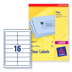 Avery Clear Addressing Labels Laser 16 per Sheet 99.1x33.9mm Ref L7562-25 [400 Labels]