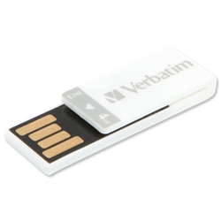 Verbatim Clip-it USB Flash Drive USB 2.0 Paper Clip Read 10MB/s Write 3MB/s 4GB White Ref 43900