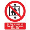 Warning Sign In Event of Fire W100xH250mm Self-adhesive Vinyl