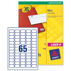 Avery Mini Labels Inkjet 65 per Sheet 38.1x21.2mm White Ref J8651-25 [1625 Labels]