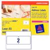 Avery Addressing Labels Laser A5 Sheet of 2 Each 99.1x67.7mm Ref L30065-20 [40 Labels]
