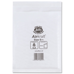 Jiffy Airkraft Postal Bags BubbleWrap-lined Peel and Seal Envelope No.0 White 140x195mm Ref JL-0 [Pack 100]