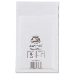 Jiffy Airkraft Postal Bags Bubble-lined Peel and Seal No.000 White 90x145mm Ref JL-000 [Pack 150]