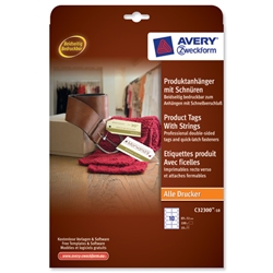 Avery Printable Strung Product Tags 10 per Sheet 89x51mm 190gsm White Ref C32300-10.UK [100 Labels]