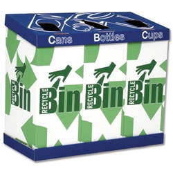 Vending Recycling Bin 3 Sections Drop-out Bottom for Cans Bottles Cups W800xD380xH700mm Ref VendingBin - Item image