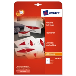Avery Printable Business Tent Card 1 per Sheet 210x60mm White 190gsm Ref L4796-20 [ 20 labels]