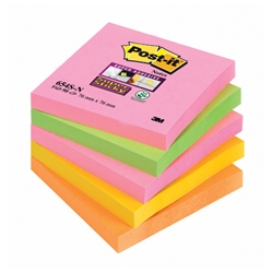 Post-it® Notes Super Sticky 76x76mm Neon Rainbow Ref 654SN [Pack 5]