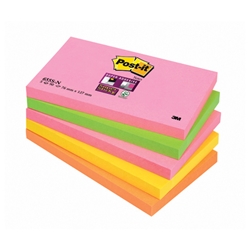 Post-it® Super Sticky Post-it Notes 76x127mm Neon Rainbow Ref 655SN [Pack 5]