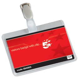 5 Star Name ID Badges Visitors Landscape with Plastic Clip 60x90mm [Pack 25]