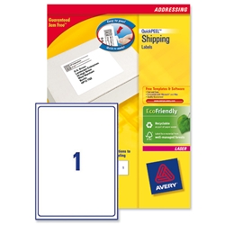 Avery Addressing Labels Laser Jam-free 1 per Sheet 199.6x289.1mm White Ref L7167-250 [250 Labels]