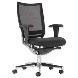 Adroit Zing Mesh Office Armchair Chrome Detail Seat W490xD480xH500-590mm Black Ref 10618-02M