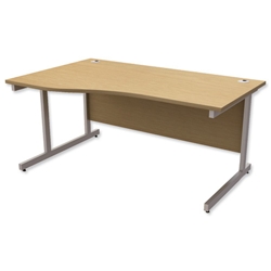 Trexus Contract Wave Desk Left Hand Silver Legs W1600xD1000-800xH725mm Oak